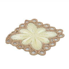 Heart Home Flower Design Handmade Square Cotton Coaster for Kinds of Mugs and Cups, Set of 6 (Brown & Cream)
