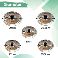 Kuber Industries Set of 5 | Stainless Steel Multipurpose Lid with Knob | Sturdy Knob & Durable | Suitable for Pots Pans Kadhai Tawa | Easy to Clean & Hold | Steel Cooking Lid