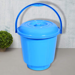 Kuber Industries Unbreakable Plastic Durable & Lightweight Strong Bathroom Bucket with Lid and Handle,13 LTR,Pack of 2 (Sky Blue)