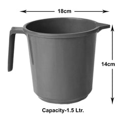 Kuber Industries Plastic Lightweight, Unbreakable Bathroom Mug 1.5 Litre (Grey, Pack of 6)