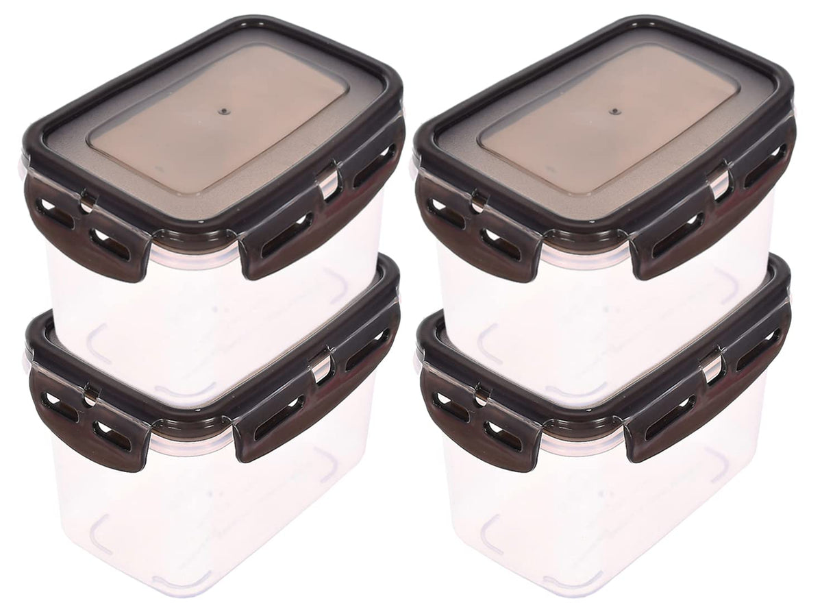 Heart Home Plastic Food Storage Container/Box For cookies, nuts, beans, chutneys With Airtight Lock Lid, 600ml Pack of 4 (Black)-46HH0527