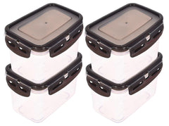 Heart Home Plastic Food Storage Container/Box For cookies, nuts, beans, chutneys With Airtight Lock Lid, 600ml Pack of 4 (Black)-46HH0527
