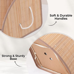 Kuber Industries Bamboo Basket With Lid|Foldable Laundry Basket For Clothes|Durable Rope Handles & Removable Bag|Natural
