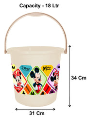 Heart Home Disney Minnie Mickey Print Unbreakable Virgin Plastic Strong Bathroom Bucket,18 LTR-Pack of 2 (Cream)