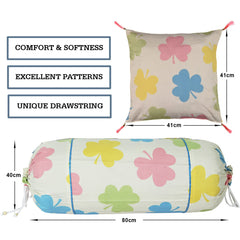 Kuber Industries Bolster Cover | Soft Cotton 2 Piece Bolster Cover Set | 3 Piece Square Cushion Cover Set | Multi-Flower Design Bolster & Cushion Cover Set | Pack of 5 | Cream
