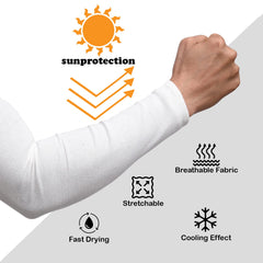 Kuber Industries Full Arm Sleeves | Cotton Summer Arm Sleeves | Protection From Sun Burns | Dust | Arm Sleeves For Women | Arm Sleeves For Men | 1 Pair | White