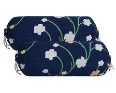 Heart Home Bolster Cover|Soft Cotton Bolster Cover Set|Diwan Round Bolster Pillow Covers|Luxurious Flower Print Roll Masand Cover|16x32 Inch|Pack of 2 (Blue)
