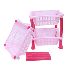 Kuber industries Plastic 2 Pieces 3 Layer Multi-Purpose Kitchen Storage Basket Rack (Pink)-CTKTC25240