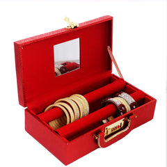 Kuber Industries Wooden Number Lock System 2 Rod Bangle Box|Singaardani|Vanity Organizer With Mirror & Handle (Maroon)