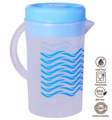 Kuber Industries Printed Tranasparent Food Grade Plastic Water Jug with Lid for Storing & Serving, 2Ltr. (Blue), Standard
