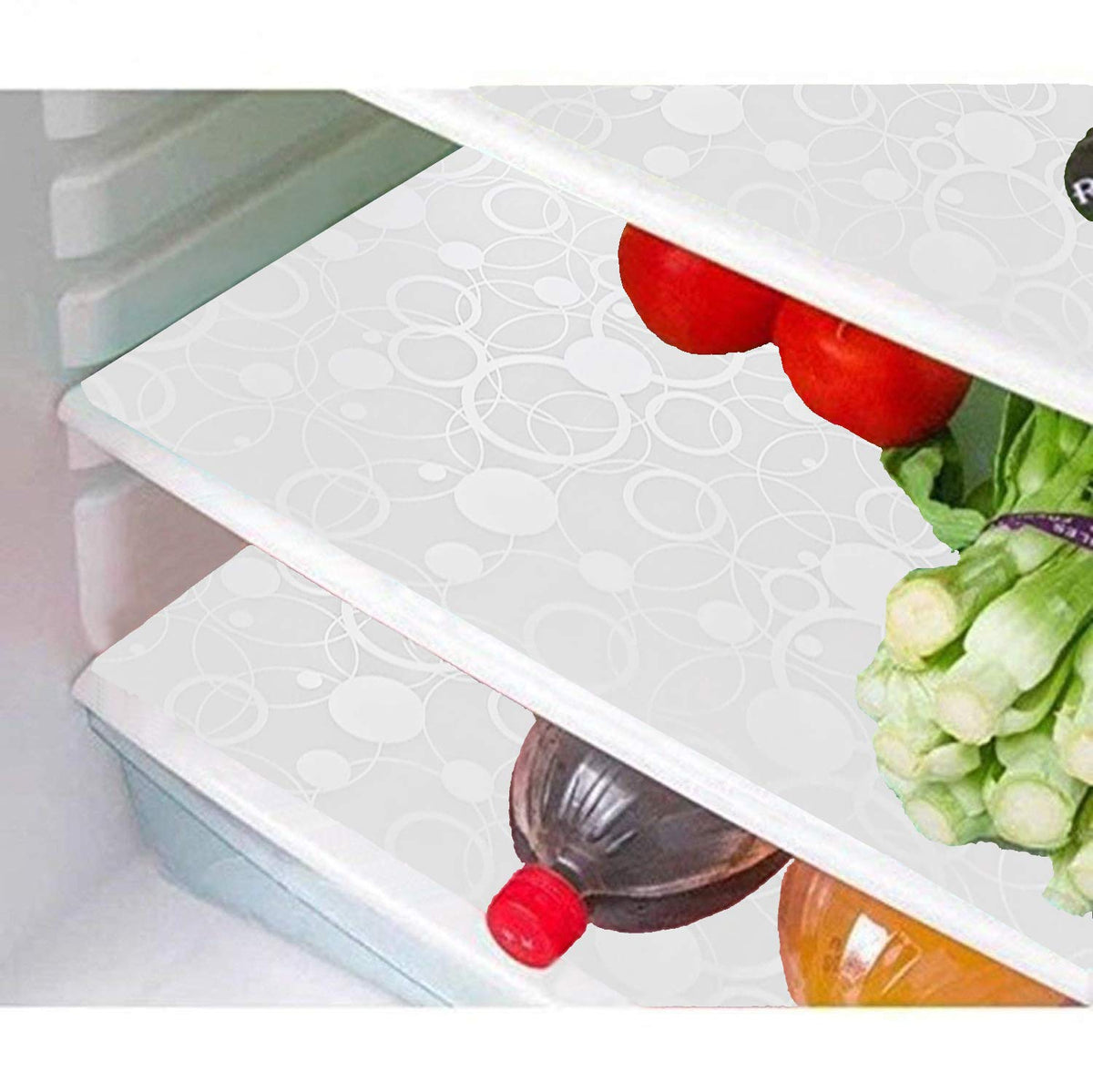 Kuber Industries Circle Design 6 Piece PVC Refrigerator Drawer Mat Set - White-CTKTC028798