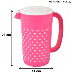 Kuber Industries Dot Printed Unbreakable Multipurpose Plastic Water Jug/Pitcher with Lid, 2.4 LTR. (Pink)-HS42KUBMART25205