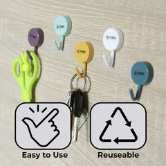 Kuber Industries Sticky Hooks For Wall|Premium PP Build|Durable & Rust-Proof|Self Adhesive Hook For Easy Installation|Multi-Purpose Wall Hooks For Bathroom, Kitchen, Bedroom|Pack of 5|1601|Multicolor