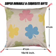 Kuber Industries Cushion Cover | Square Cushion Covers | Cotton Cushion Covers | Multi-Flower Design Cushion Covers with Tassels | Set of 5 | 16 Inch | Cream