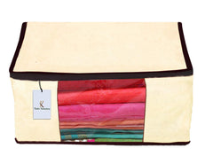 Kuber Industries 6 Pieces Non Woven Fabric Saree Cover/Clothes Organiser for Wardrobe Set with Transparent Window, Extra Large (Ivory)-KUBMART2779