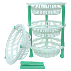Heart Home Plastic 4-Tier Multi-Purpose Round Storage Basket, Organizer, Shelf Rack (Green)-50HH01715