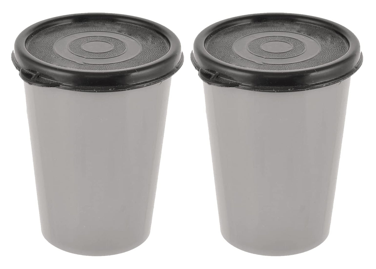 Kuber Industries Plastic Glass/Tumbler with Lid, 300ml- Set of 2 (Grey)-HS43KUBMART25665