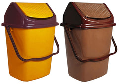 Kuber Industries 2 Pieces Delight Plastic Swing Garbage Waste Dustbin for Home, Office with Handle, 5 Liters (Yellow & Light Brown)