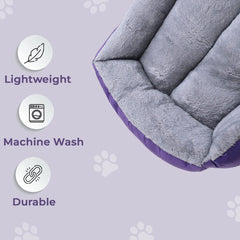 Kuber Industries Dog & Cat Bed|Super Soft Plush Top Pet Bed|Oxford Cloth Polyester Filling|Machine Washable Dog Bed|Rectangular Cat Bed with Rise-Edge Pillow|QY036P-L|Purple