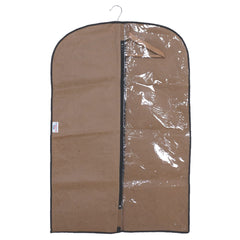 Heart Home Embossed Coat Cover|Non Woven Foldable Hanging Blazer Cover|Half Transparent Wardrobe Organizer (Coffee)