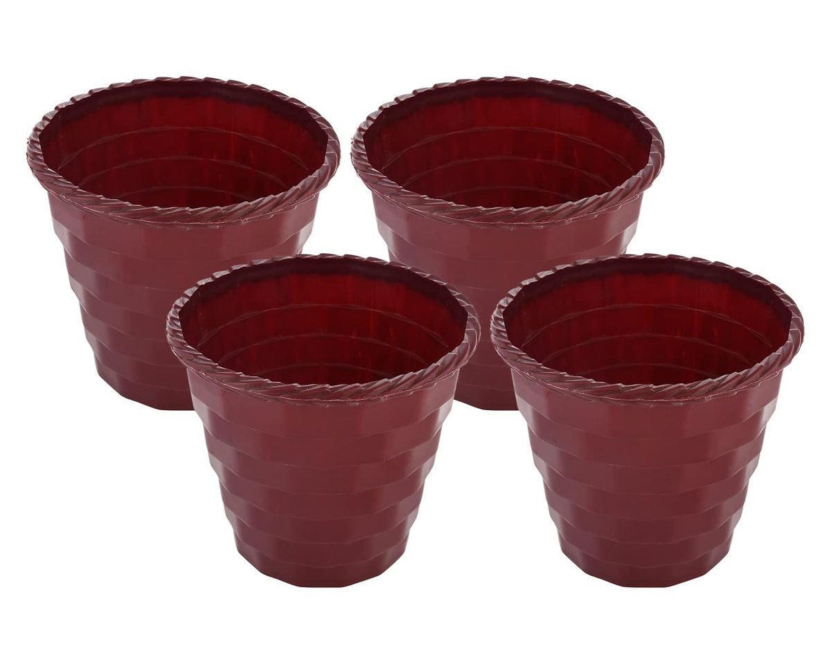 Kuber Industries Brick Flower Pot|Durable Plastic Flower Pots|Planters for Home Décor|Garden|Living Room|Balcony|6 Inch|Pack of 4 (Maroon)