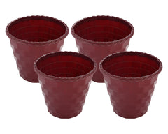 Kuber Industries Brick Flower Pot|Durable Plastic Flower Pots|Planters for Home Décor|Garden|Living Room|Balcony|6 Inch|Pack of 4 (Maroon)