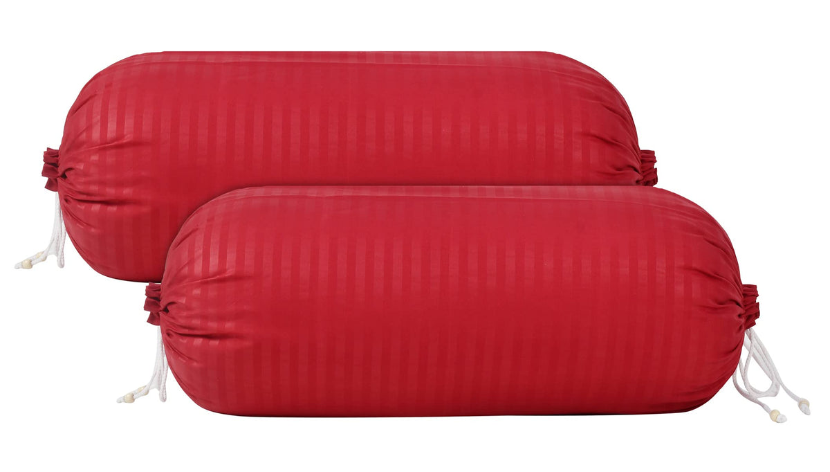 Kuber Industries Linning Design Cotton Bolster Cover- Set of 2, 16"x32" (Maroon)-44KM0153