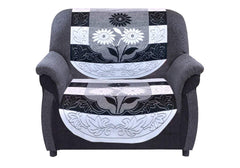 Kuber Industries Flower Cotton 7 Piece 5 Seater Sofa Cover with Center Table Cover (Black) - CTKTC22285