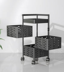 Kuber Industries 4Th Generation Square Rotating Rack|3-Layer Kitchen Trolley with 360 Rotation|Portable Storage Rack for Bathroom, Bedroom (Black)