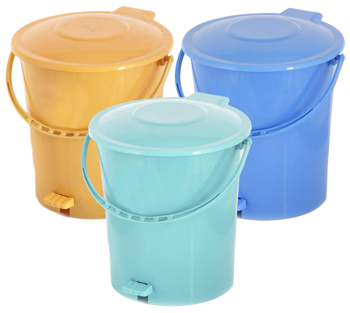 Kuber Industries 3 Pieces Plastic Dustbin Garbage Bin with Handle, 10 Liters (Yellow, Blue & Light Green) - CTKTC034678