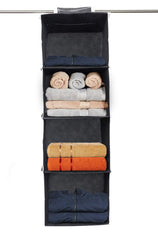 Kuber Industries 4 Shelf Closet/ Wardrobe Hanging Organizer|Shoes Storage Cupboard|Non Wovan Foldable With Universal Fit|Size 31 x 25 x 80, Pack of 1 (Black)- (Glossy,Fabric)