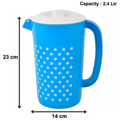 Kuber Industries Dot Printed Unbreakable Multipurpose Plastic Water Jug/Pitcher with Lid, 2.4 LTR. (Blue)-HS42KUBMART25221