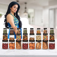 Kuber Industries Set of 24 Plastic Container Set | 1000ml, 500ml, 200ml I PET, Food Grade Plastic, 100% BPA Free | Airtight Container Set for Kitchen Storage |Small to Large, Transparent