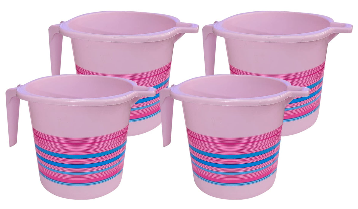 Heart Home Multiuses Plastic Bathroom Mug For Home, Kitchen Use, 1 Litre- Pack of 4 (Pink)