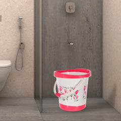 Heart Home Bucket|Plastic Bucket for Bathroom|Tulip Flower Bucket for Bathing|Unbreakable Bucket with Handle|18 Liter|Pack of 2 (Pink)