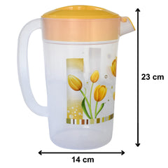 Kuber Industries Flower Printed Unbreakable Multipurpose Plastic Water Jug/Pitcher with Lid, 2.4 LTR. (Orange)-HS42KUBMART25245