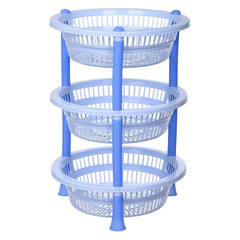 Kuber Industries Storage Basket | Plastic 3 Layer Kitchen Storage Basket | Storage Rack for Kitchen | Multi-Layer Vegetable Rack | Mondeo Floor-Standing Rack | Sky Blue
