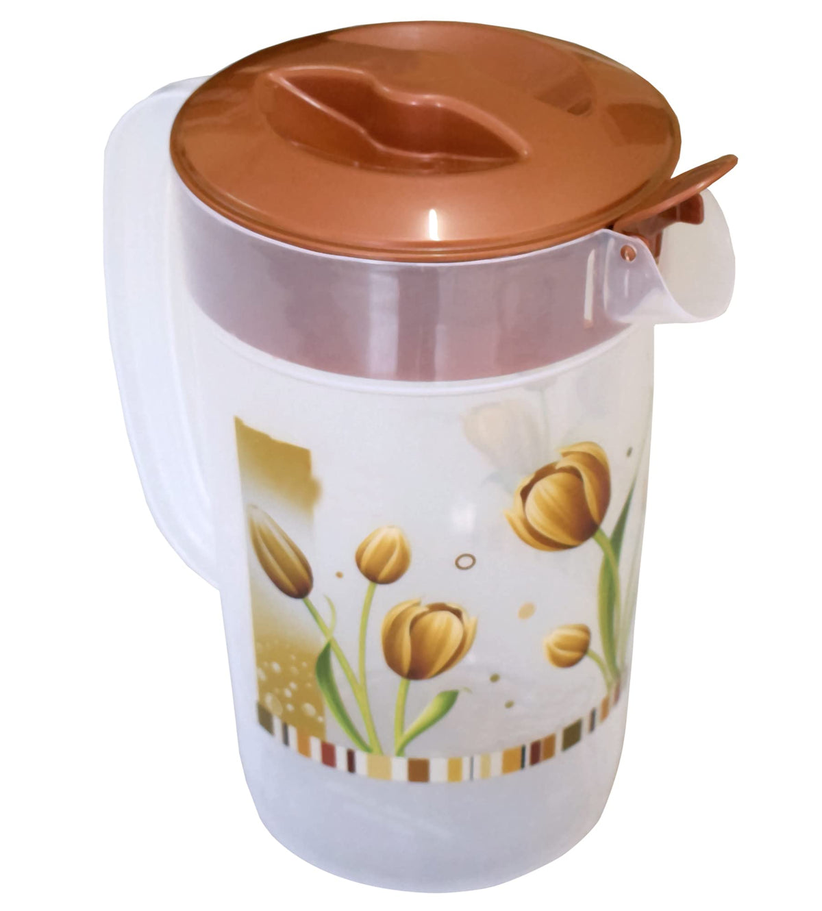 Kuber Industries Flower Printed Plastic Water & Juice Jug, Drinking Beverage Jug,with Lid for Daily Uses, 2.4 LTR (Brown)-HS42KUBMART25254