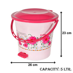 Kuber Industries Flower Printed Plastic Pedal Dustbin With Lid & Handle For Home/Kitchen/Office, 5 Ltr (Pink), HS39KUBMART022431