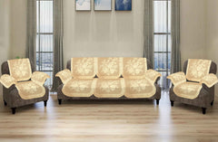 Kuber Industries Flower Printed 5 Seater Cotton Sofa Cover Set with 6 Pieces Arms Cover (Cream)-44KM0585, 12