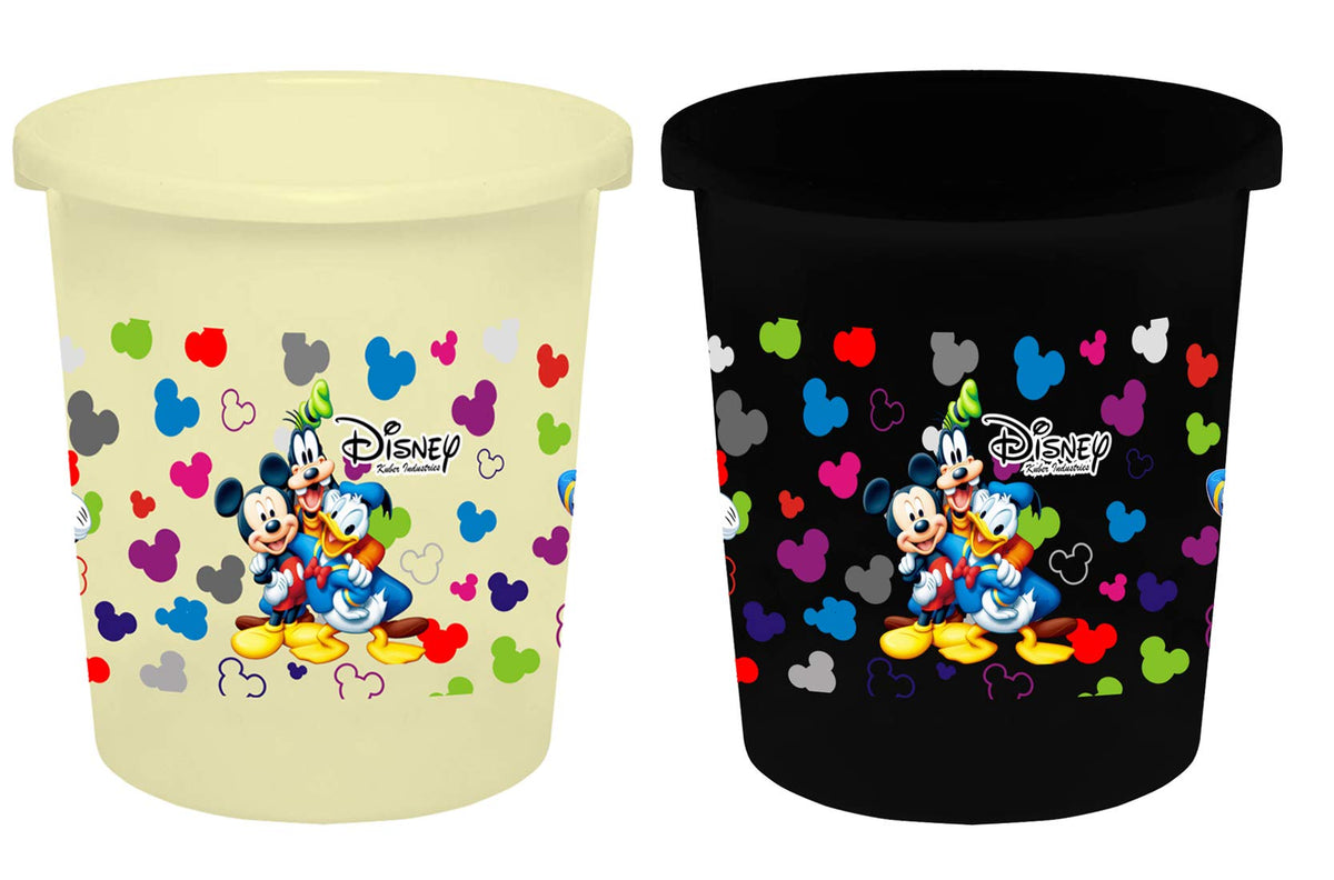 Kuber Industries Disney Team Mickey Print Plastic 2 Pieces Garbage Waste Dustbin/Recycling Bin for Home, Office, Factory, 5 Liters (Cream & Black) -HS_35_KUBMARTS17355