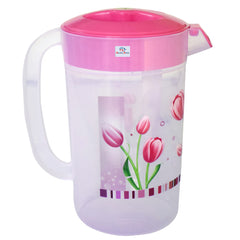Heart Home Flower Printed Unbreakable Multipurpose Plastic Water Jug/Pitcher with Lid, 2.4 LTR.- Pack of 3 (Pink)-HS42KUBMART25233