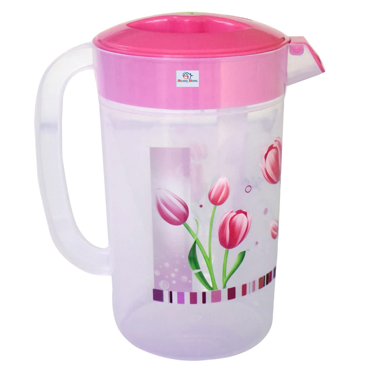 Heart Home Flower Printed Unbreakable Multipurpose Plastic Water Jug/Pitcher with Lid, 2.4 LTR. (Pink)-HS42KUBMART25229