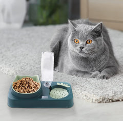 Kuber Industries Animal Feeding Plastic 2 in 1 Pet Bowls | Cat & Dog Bowl | Small/Medium Size Pet Feeding Bowl | Non-Toxic & 100% Safe for Pets (Pack of 1) | Green