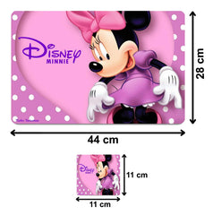 Kuber Industries Disney Minnie Printed PVC Stain Resistant, Anti-Skid, Waterproof 6 Pcs Placemats with 6 Pcs Tea Coasters Set for Dining Kitchen Restaurant Table, Set of 12 (Pink)