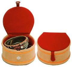 Kuber Industries Wooden 2 Pieces Velvet Small Round Bangle Box (Maroon) -CTKTC038962