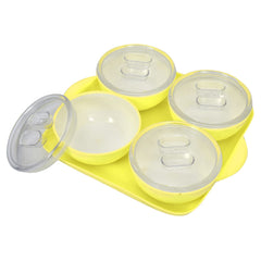 Kuber Industries Food Grade Microwave Safe Plastic 1 Square Tray & 4 Bowls Set with Silicon Rubberized Ring Lid (Green)-50KM01376