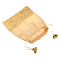 Kuber Industries Potli | Tissue Fabric with Banarasi Border | Wallet Potli | Traditional Indian Drawstring Bags for Wedding | Shagun | 7x9 Inch | Pack of 2 | Golden