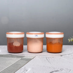 Heart Home Containers Set for Kitchen|BPA-Free Plastic 350 ML Storage Containers Set with Spoon for Kitchen Set of 3 (Brown)