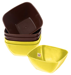 Fun Homes Microwave Safe Unbreakable Plastic Square Katori/Bowl Set for,Rice,Soup,Pasta,Salad Bowls, 250 Ml (Set of 6) Brown & Green-FHUNH15289